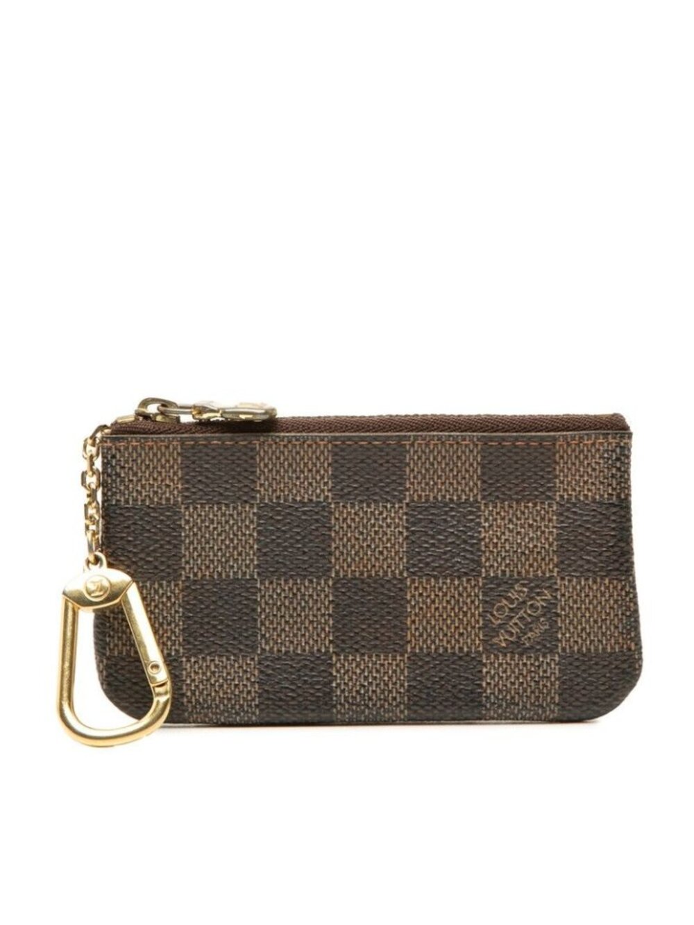 Louis Vuitton Damier Pochette Cles Coin Purse Key Case Brown Leather